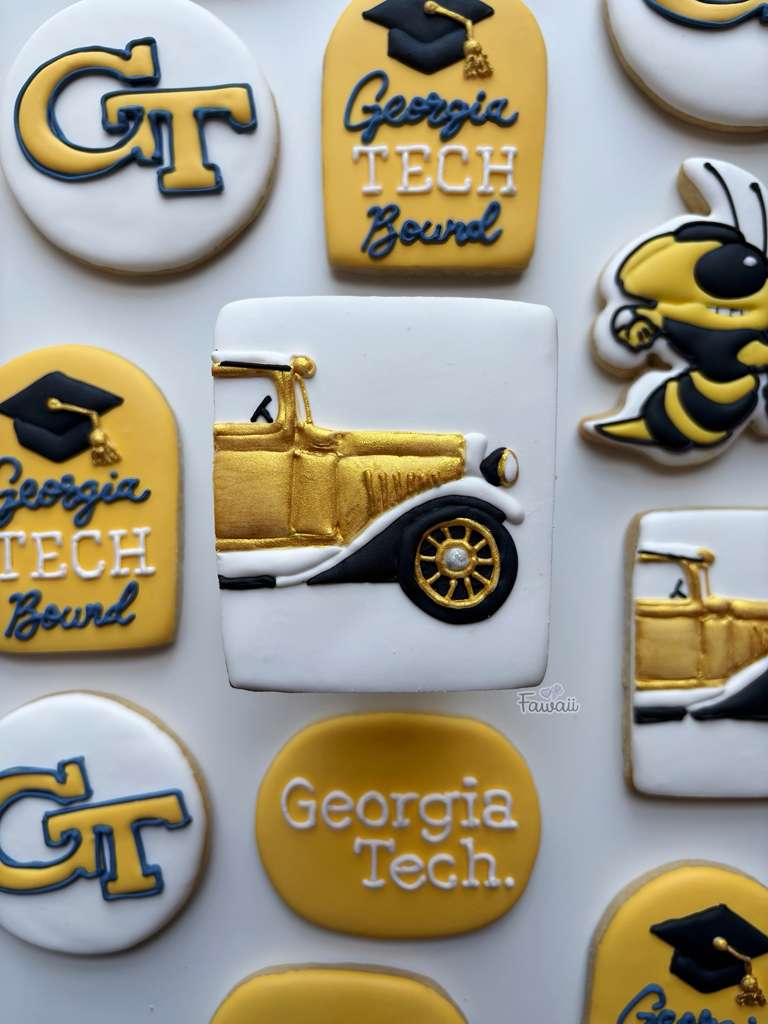 Georgia Tech themed decorated sugar cookies